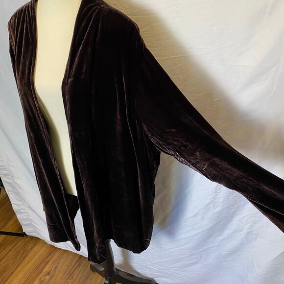 Velvet Open Front Blazer Cardigan Coverup Jacket Size Large Purple Brown Velour - Picture 2 of 7